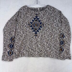 Roper Womens XL Southwestern Embroidered Marled Knit Boxy Pullover Sweater Brown